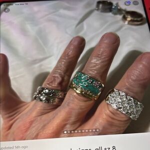 JTV Gold-Tone Turquoise Enamel Floral Wide ring